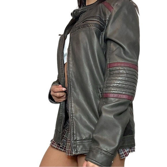 Vintage XRAY jeans Men’s Leather Biker Bomber Zip Up Jacket - Picture 2 of 7